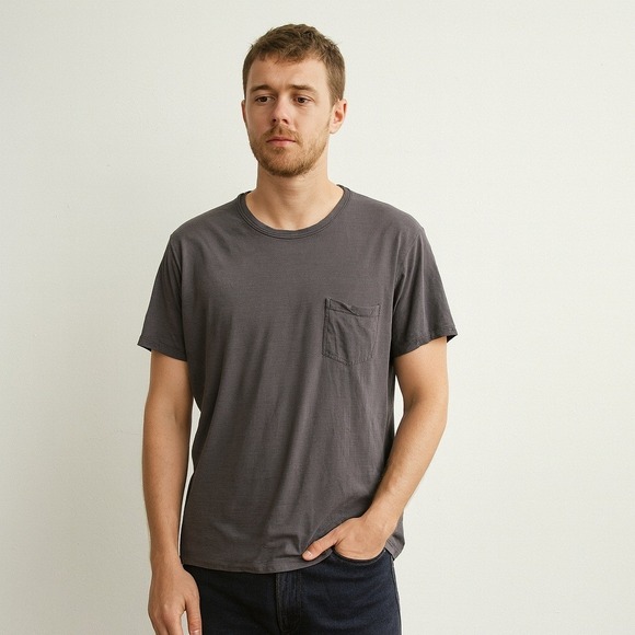 James Perse Standard T-Shirt Mens Medium 2 Dark Gray Cotton Linen Pocket Tee - Picture 1 of 9